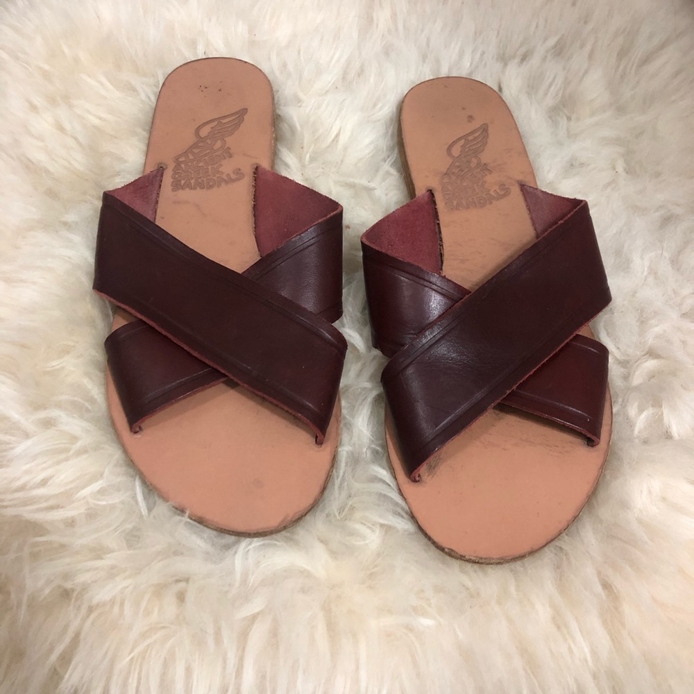 Ancient Greek Sandals Women’s Cross-Strap Leather Sandals in Burgundy